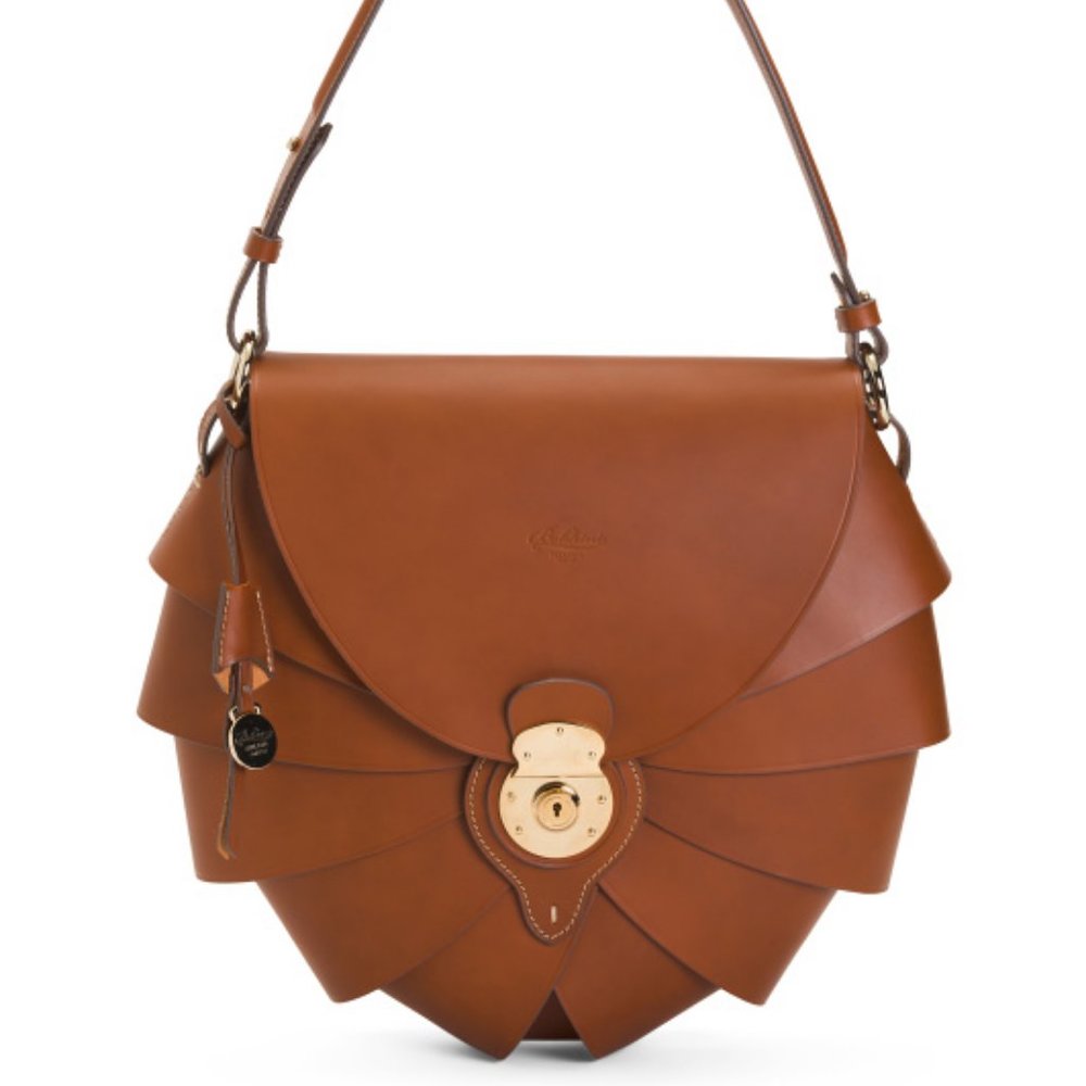 BOLDRINI Leather Large Brown Fan Satchel With Adjustable Carry Handle